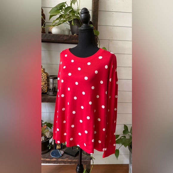 Joyspun Soft Stylish Red and White Polka Dot Crew Neck Sweater - Picture 13 of 16